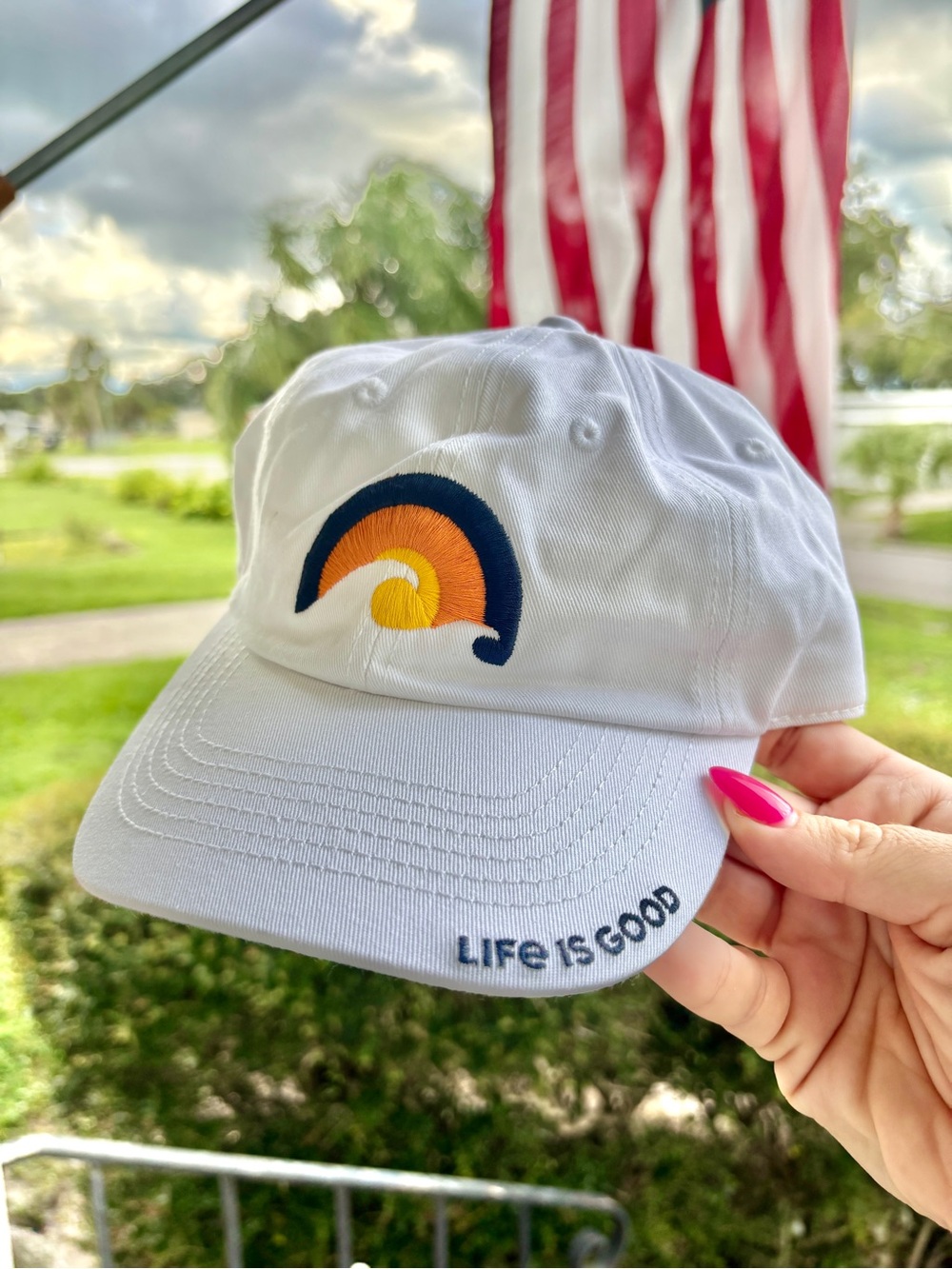 Life is Good Youth Small White Embroidered Sunrise Hat Baseball Cap Retro Beach